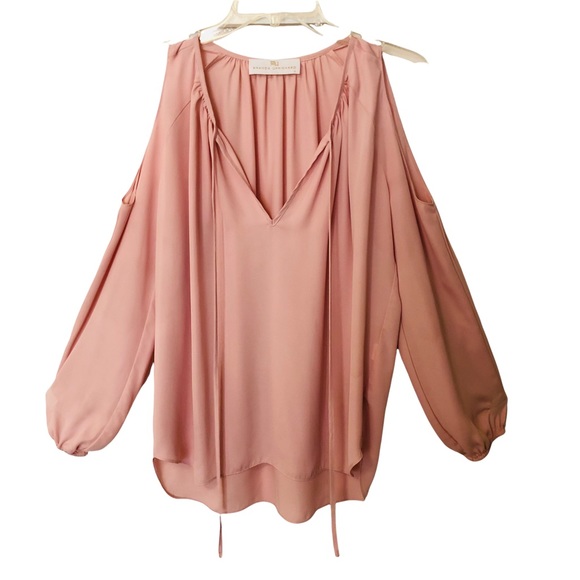 Amanda Uprichard Cold Shoulder Long Sleeve Tie Front Blouse Pastel Pink S - Picture 3 of 16
